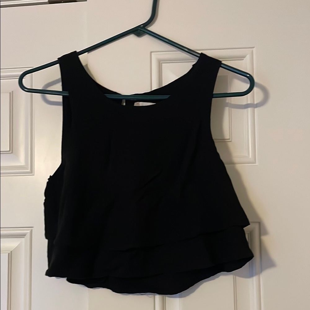 Altar'd State Black Crop Tank Top with Layered Design